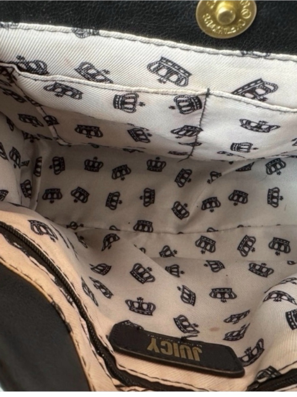 Juicy Couture Edgy Black Handbag Shoulder Bag Crossbody with Gold Chain Details - Picture 13 of 15